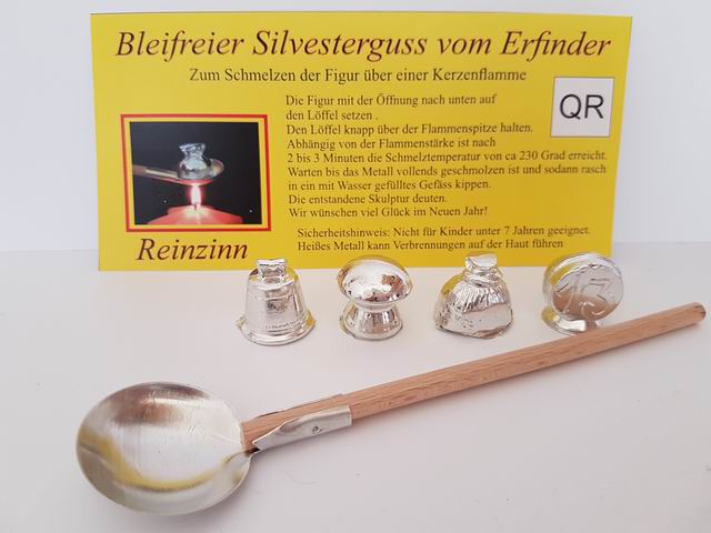 Wr. Silvesterguss 4 Stk mit Löffel Zinn Bleifrei