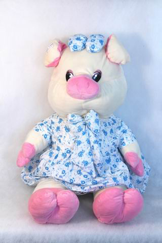 Plüsch Schweinchen mit Kleid blau und rosa