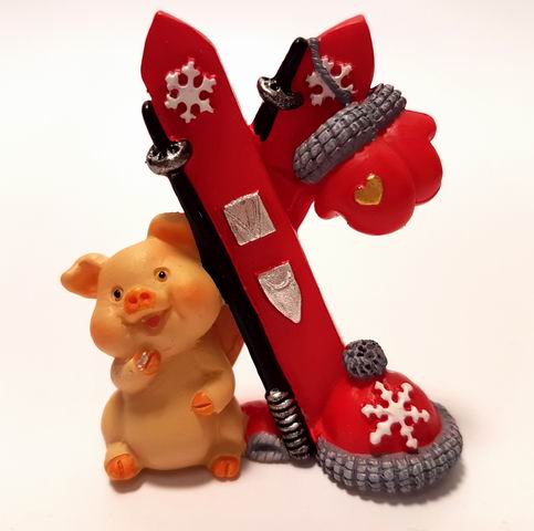 Winterschweinchen mit Ski