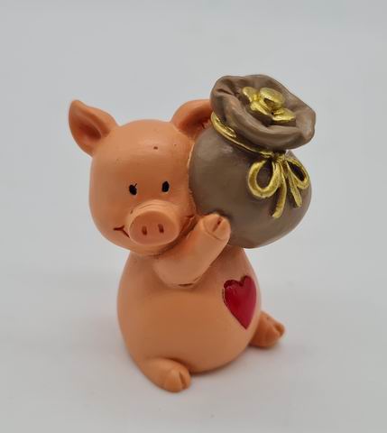 Schwein mit Geldsäckchen oder Sektflasche sort.
