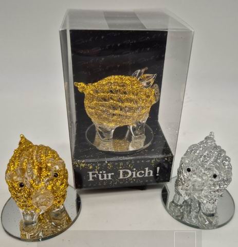 Glasschwein gold/silber auf Spiegel
